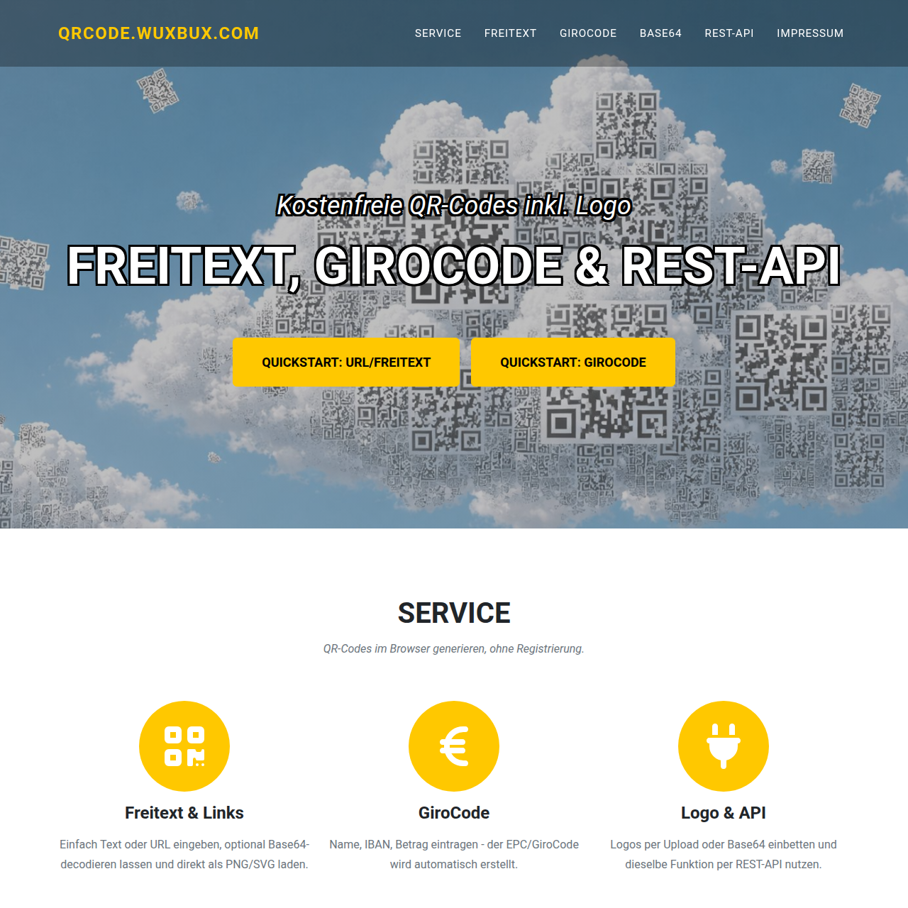 Screenshot der Referenz qrcode.wuxbux.com
